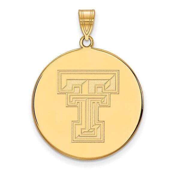 14k Yellow Gold Texas Tech U. XL 'TT' Disc Pendant